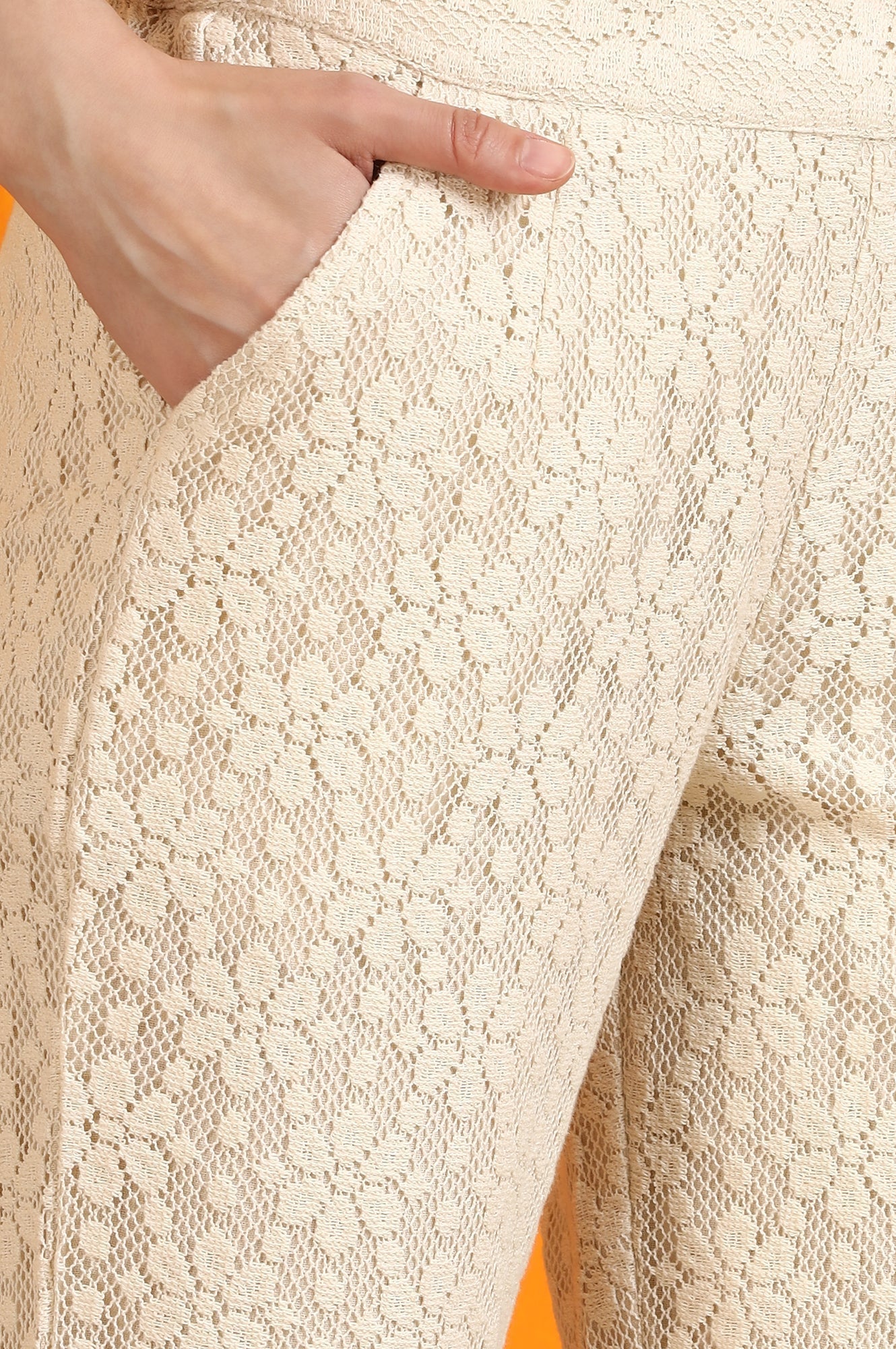 W for Woman Off-White Cotton Lace Trouser Pants