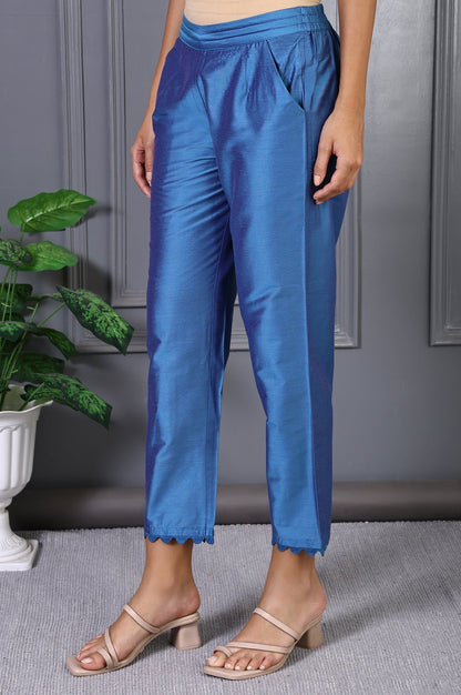 W for Woman Blue Solid Lace Mid-Rise Straight Pant