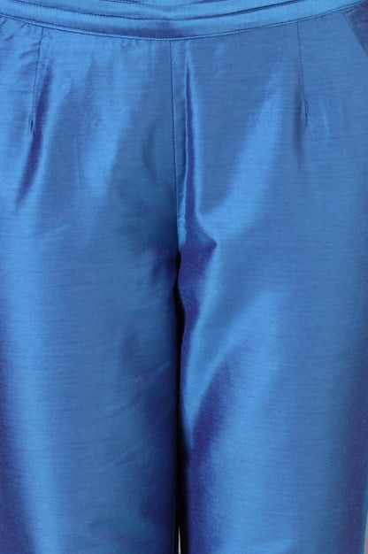 W for Woman Blue Solid Lace Mid-Rise Straight Pant