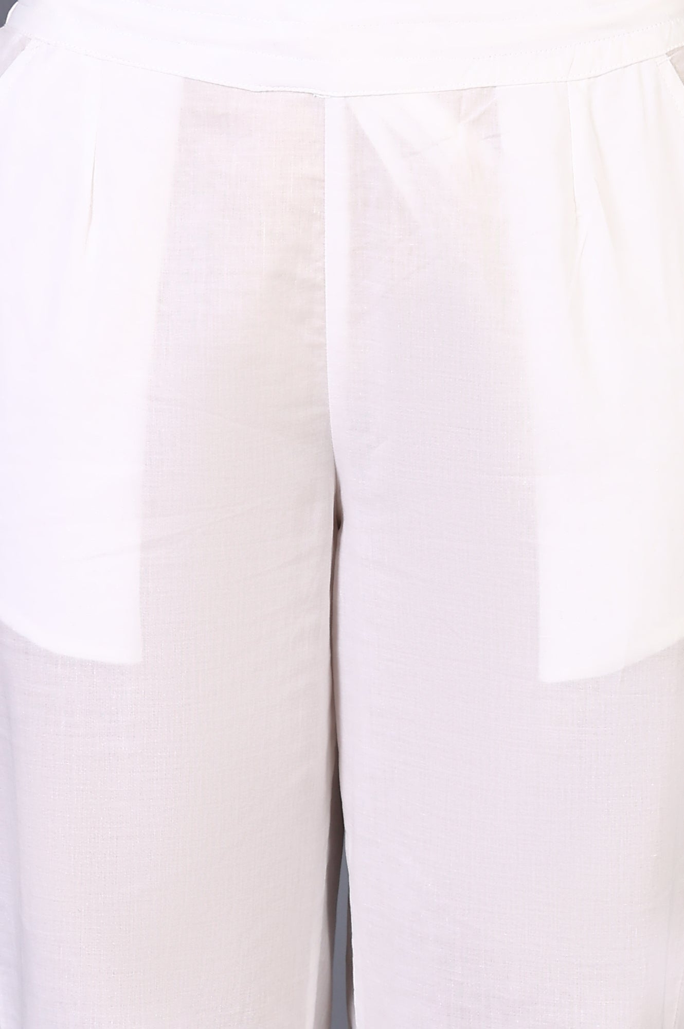 W for Woman White Solid Pure Cotton Slim Pants with Lace