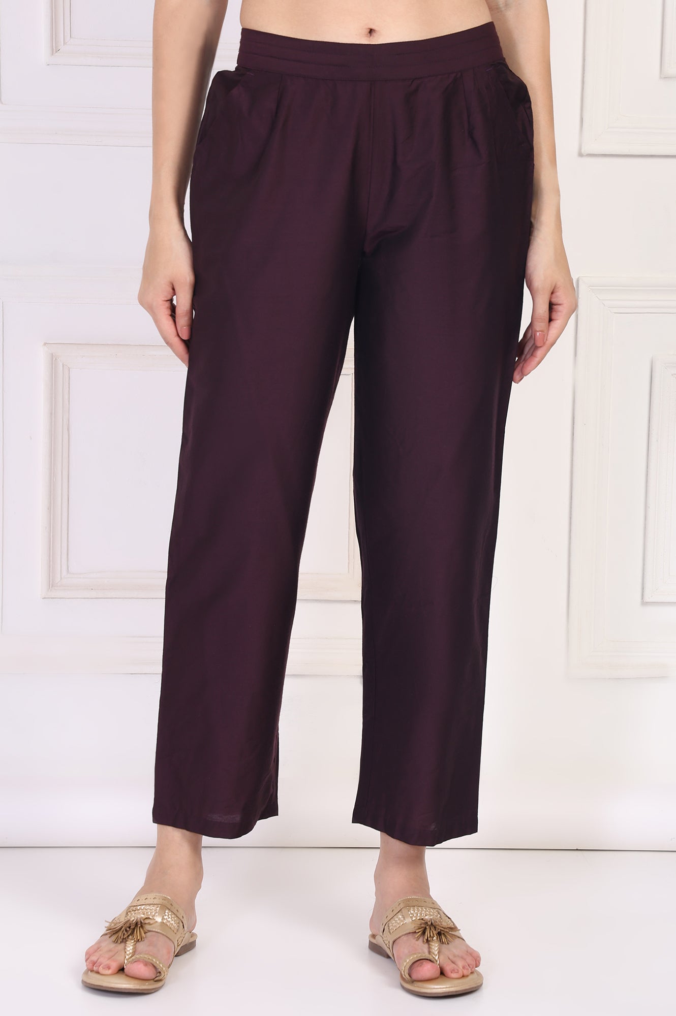 W for Woman Wine Straight Rayon Pant