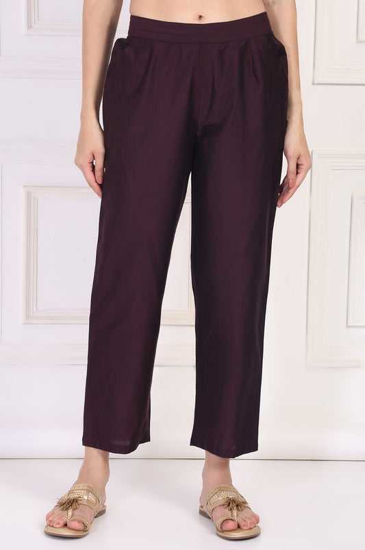 W for Woman Wine Straight Rayon Pant