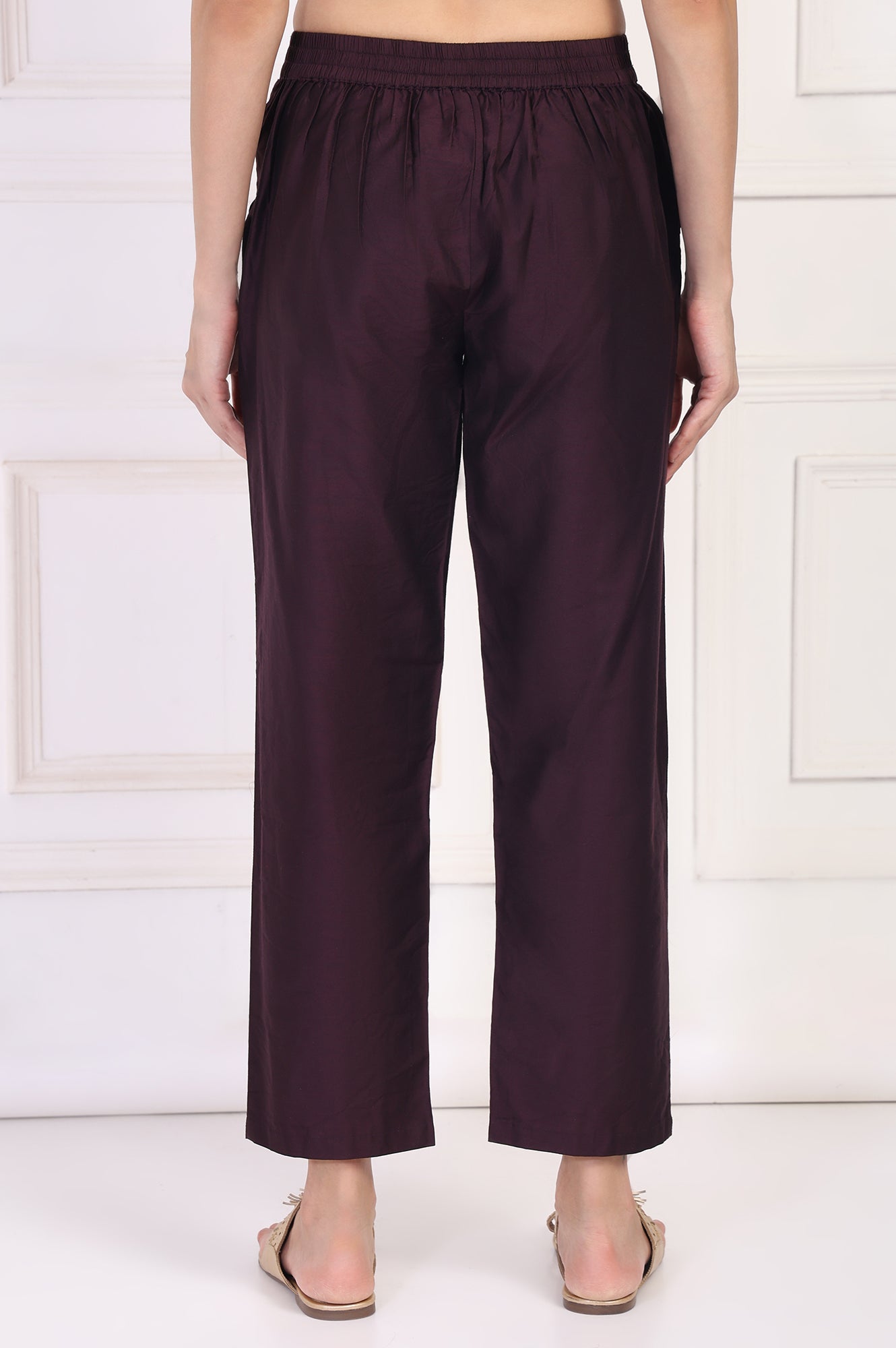 W for Woman Wine Straight Rayon Pant