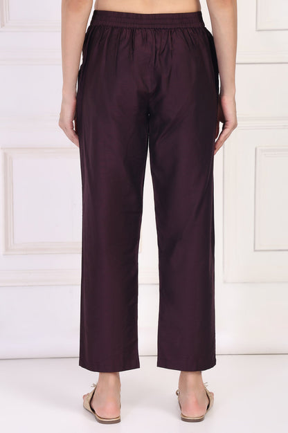 W for Woman Wine Straight Rayon Pant