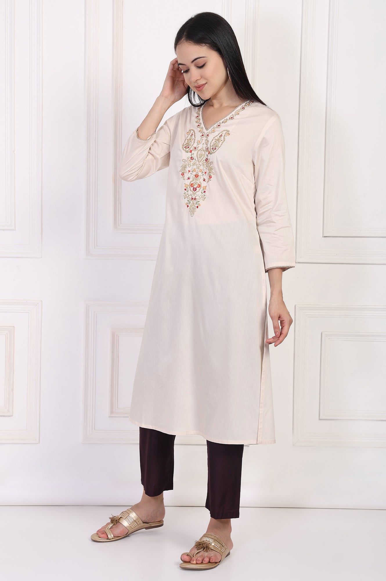W for Woman Wine Straight Rayon Pant