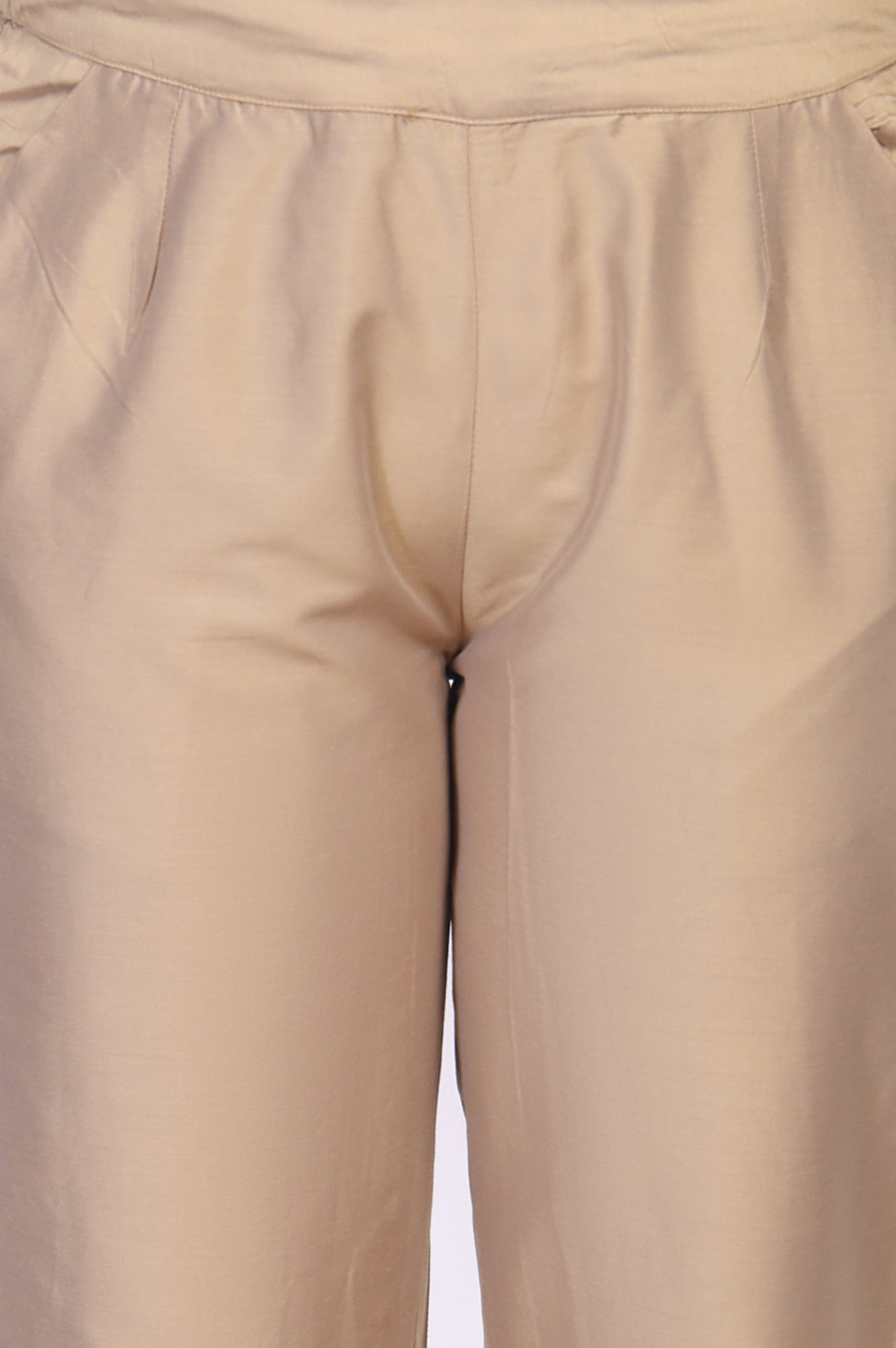 W for Woman Beige Solid Cropped Rayon Straight Pant