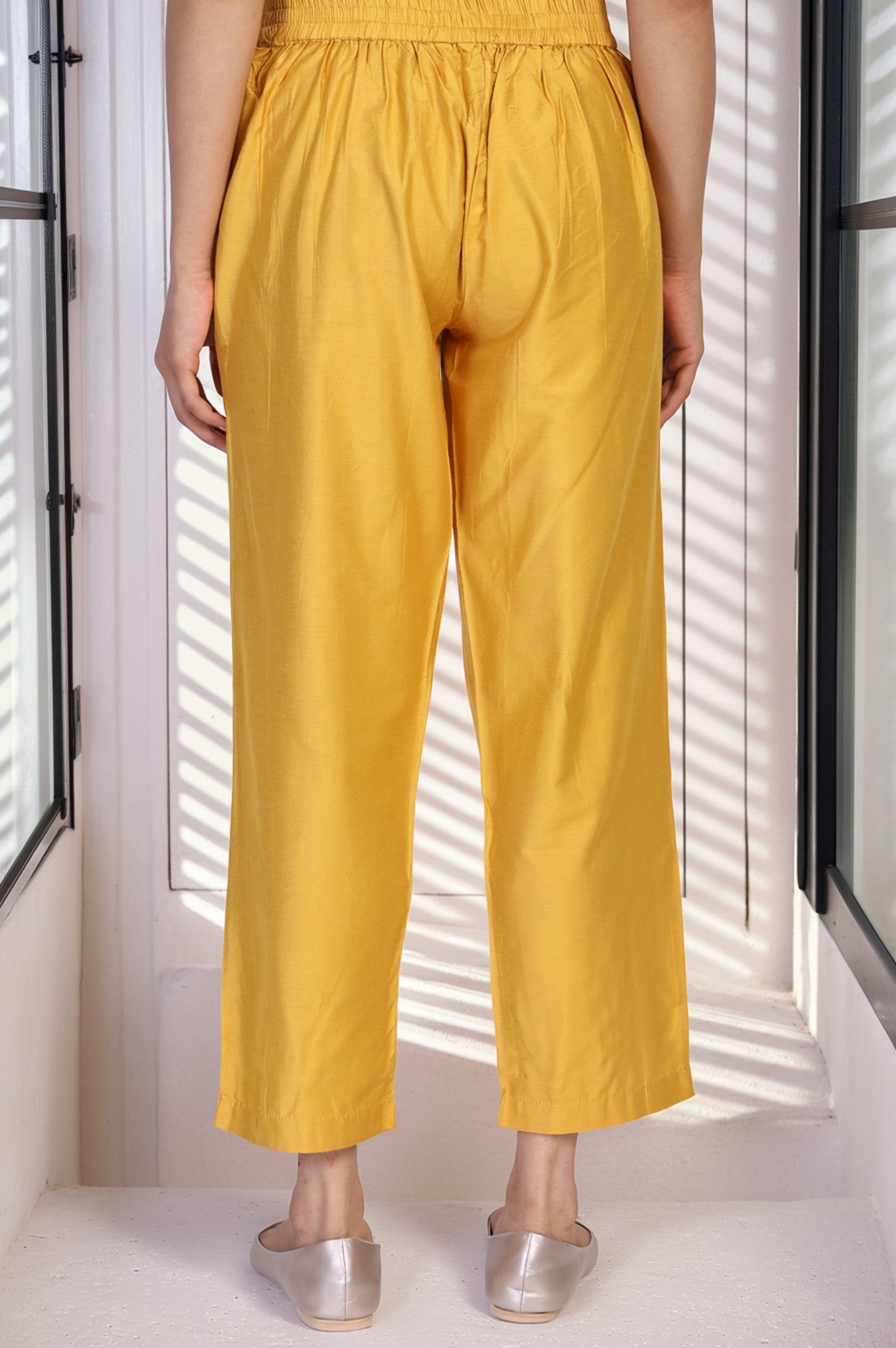 W for Woman Yellow Solid Straight Pant