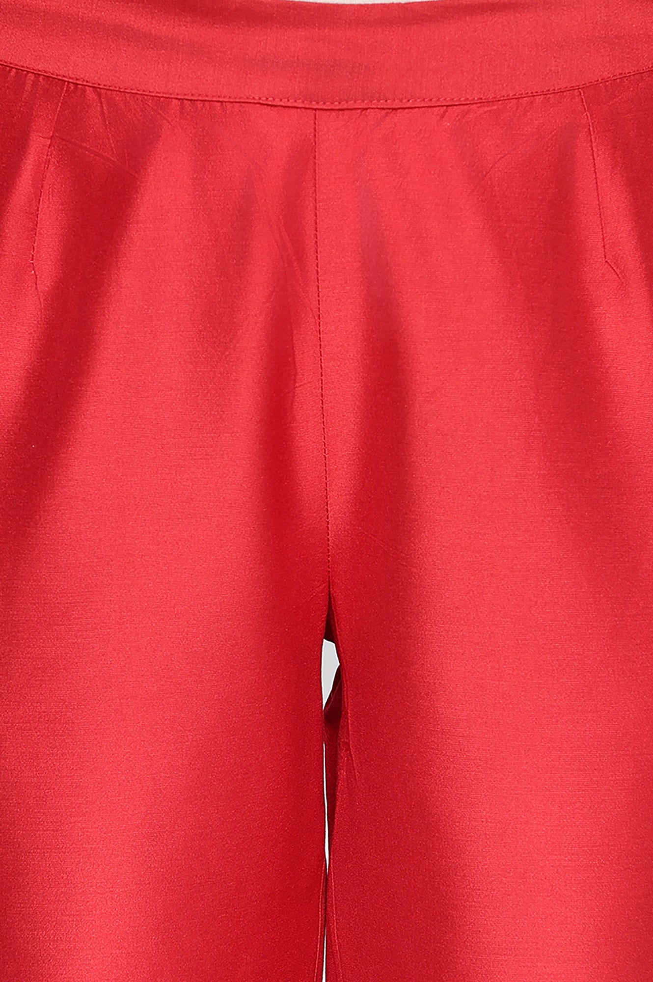 W for Woman Cherry Red Solid Printed Straight Pant
