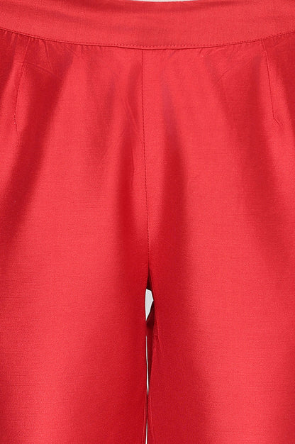 W for Woman Cherry Red Solid Printed Straight Pant