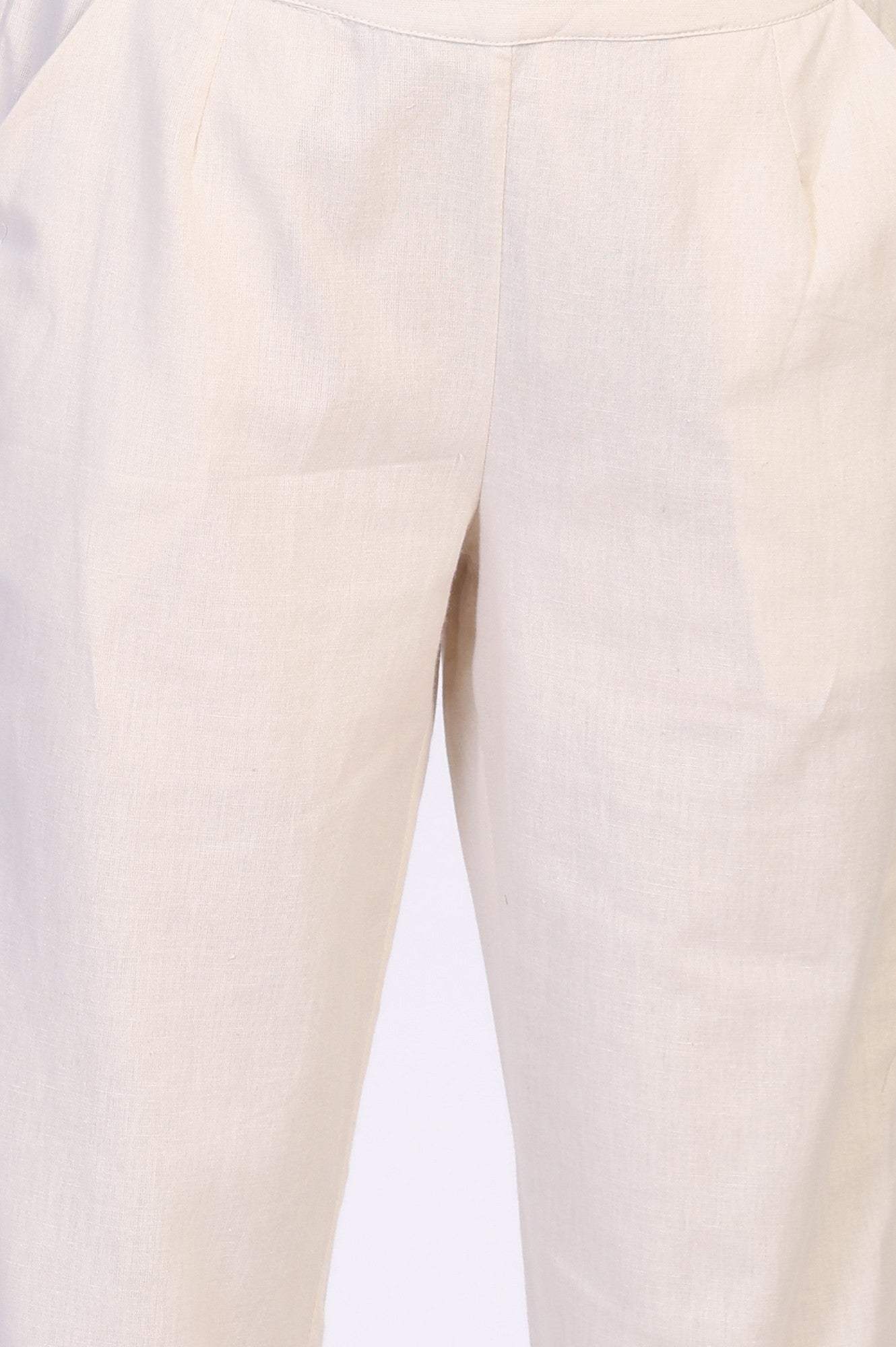 W for Woman Off-White Embroidered Cropped Cotton Straight Pant