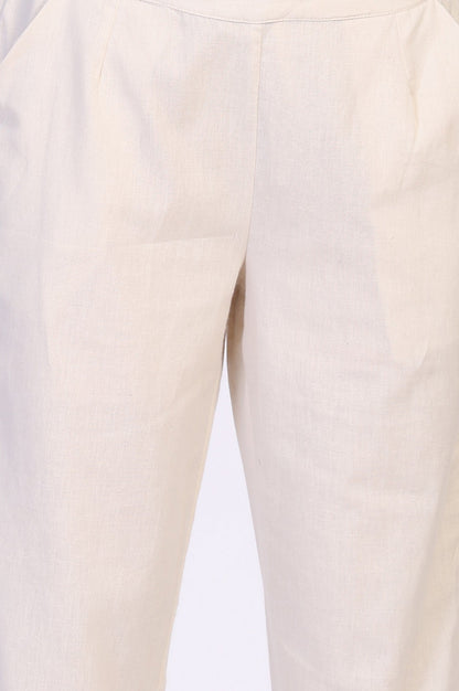 W for Woman Off-White Embroidered Cropped Cotton Straight Pant