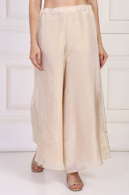 W for Woman Cream Textured Flared Tissue Pant