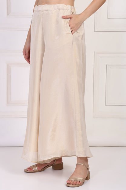 W for Woman Cream Textured Flared Tissue Pant