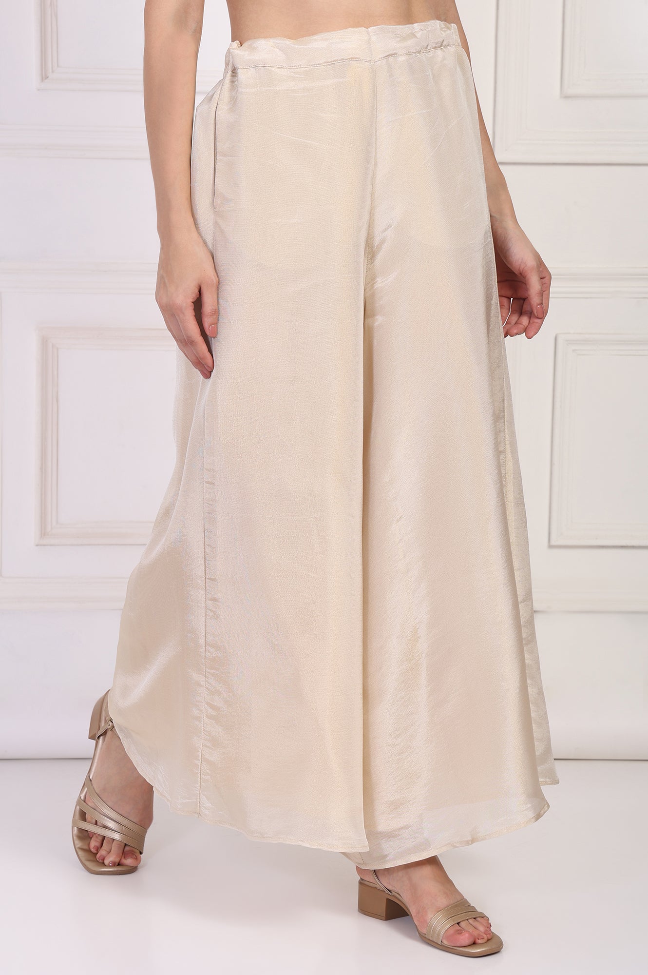 W for Woman Cream Textured Flared Tissue Pant