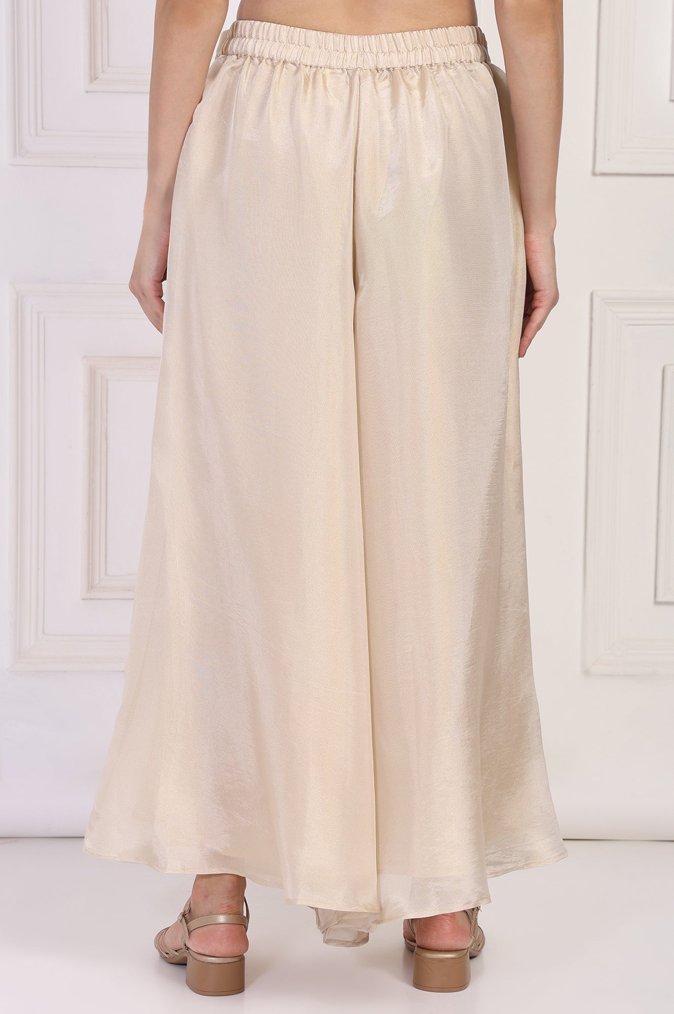 W for Woman Cream Textured Flared Tissue Pant