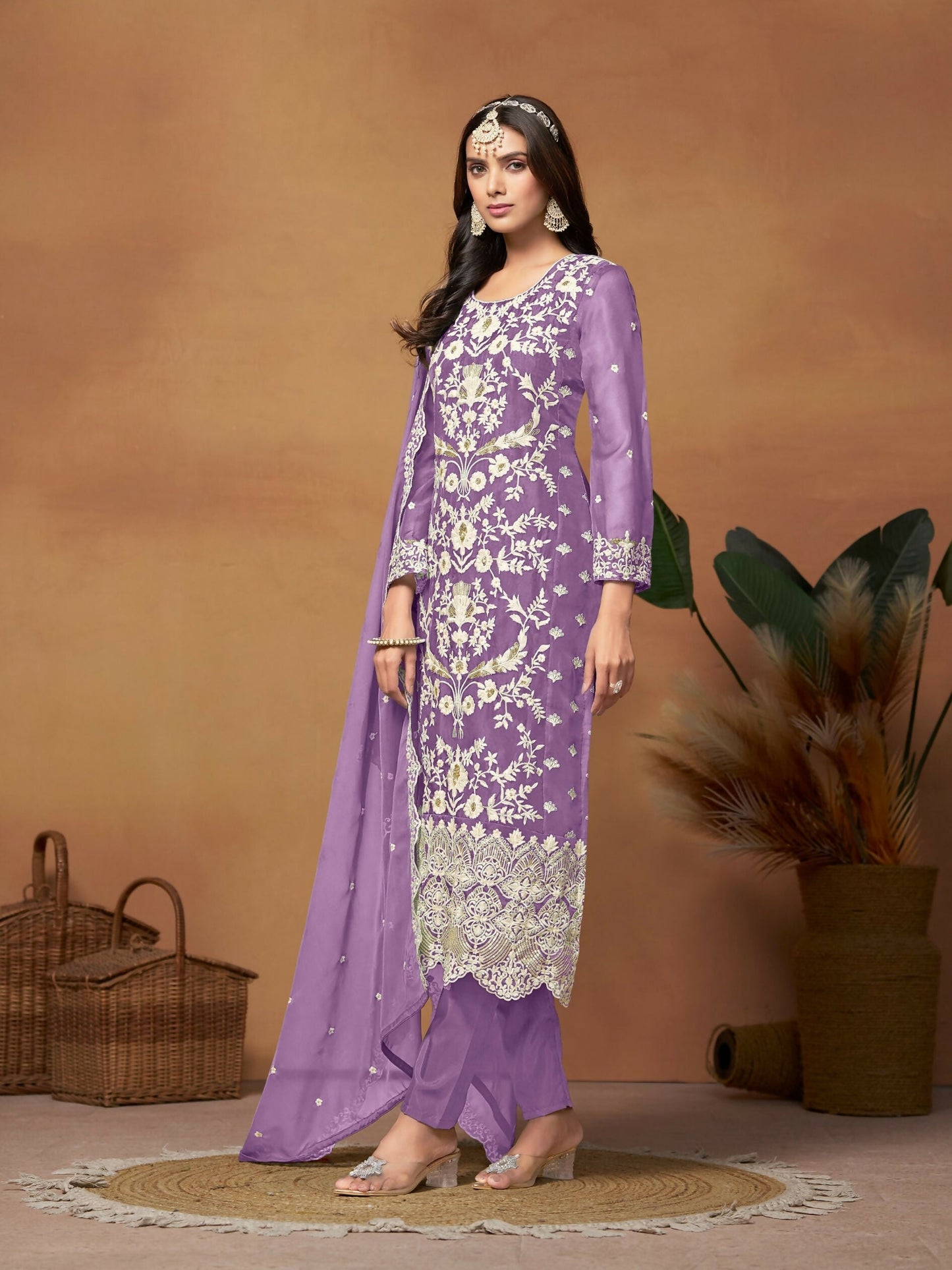 Anaita Lavender Embroidered Soft Organza Salwar Suit