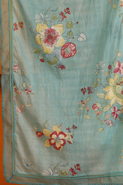 W for Woman Reef Blue Floral Printed Pure Cotton Dupatta