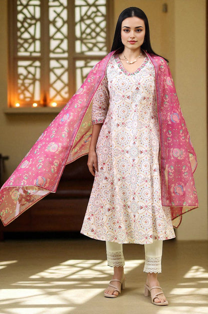 W for Woman Fuchsia Pink Chintz Floral Printed Organza Dupatta