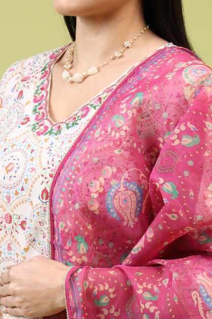 W for Woman Fuchsia Pink Chintz Floral Printed Organza Dupatta