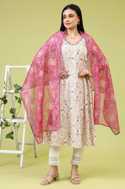 W for Woman Fuchsia Pink Chintz Floral Printed Organza Dupatta
