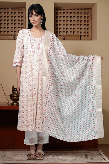 W for Woman Ivory Printed Jacquard Silk Dobby Dupatta