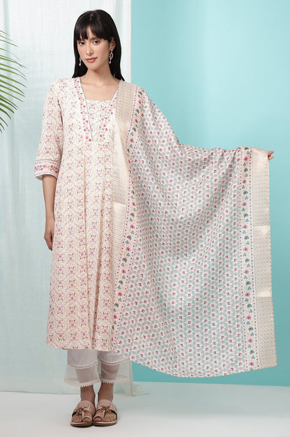 W for Woman Ivory Printed Jacquard Silk Dobby Dupatta