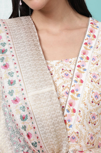 W for Woman Ivory Printed Jacquard Silk Dobby Dupatta