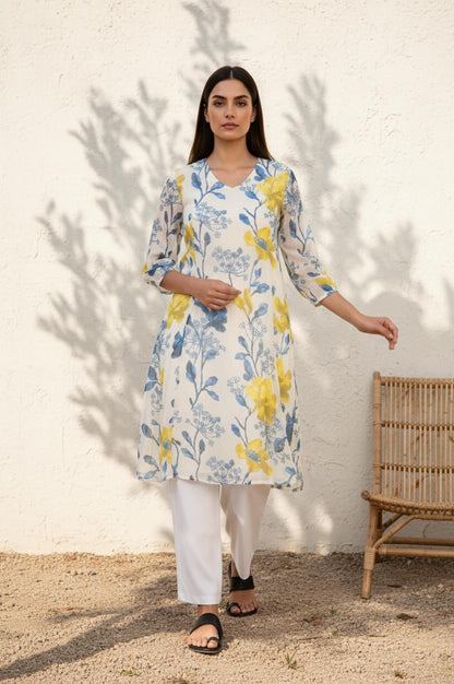 W for Woman White Striped Lace Detail Straight Woven Dupatta