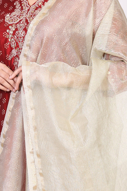 W for Woman Gold Crushed Solid Zari Work Tissue Dupatta