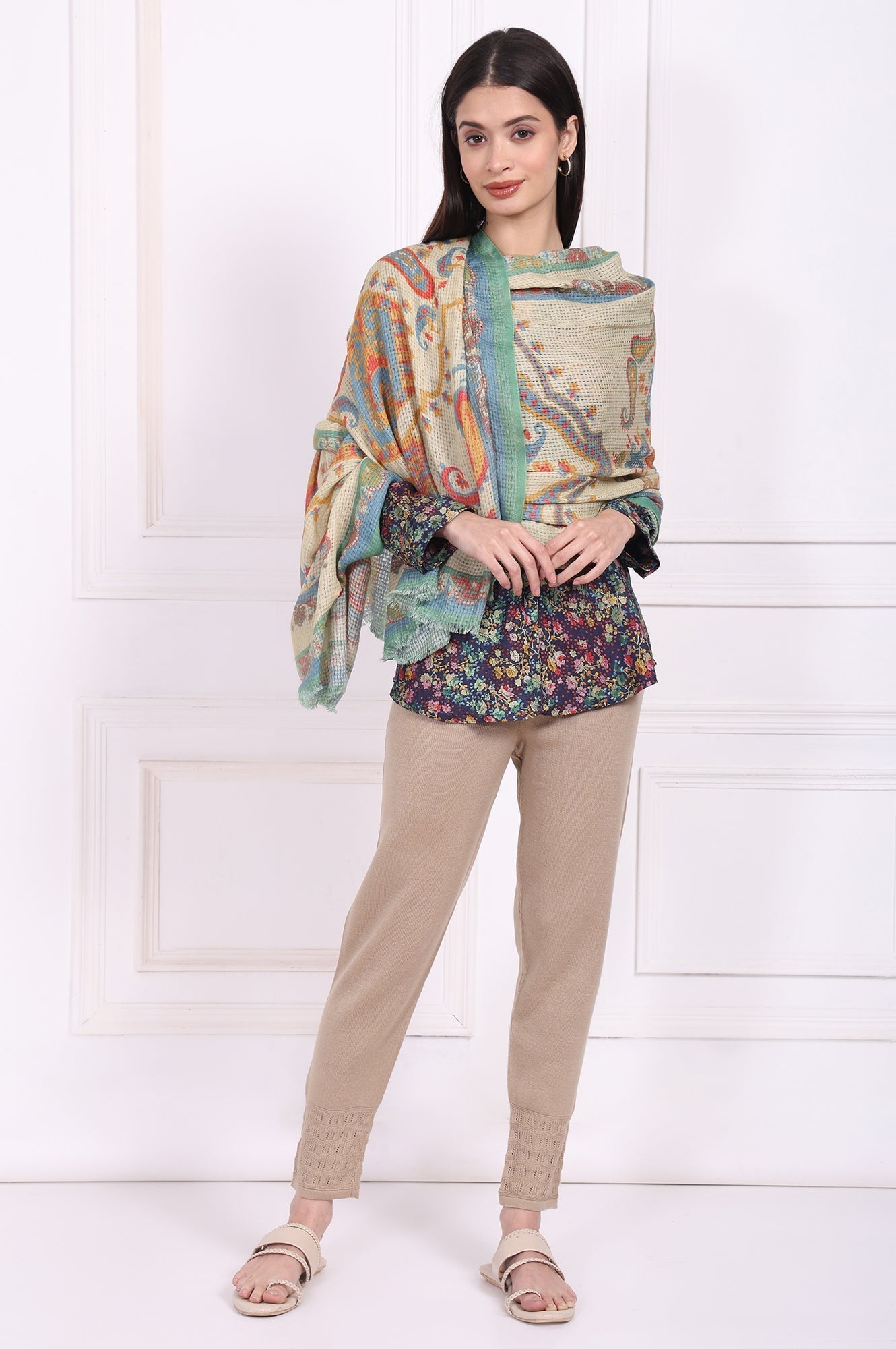 W for Woman Beige Paisley Wool Stole