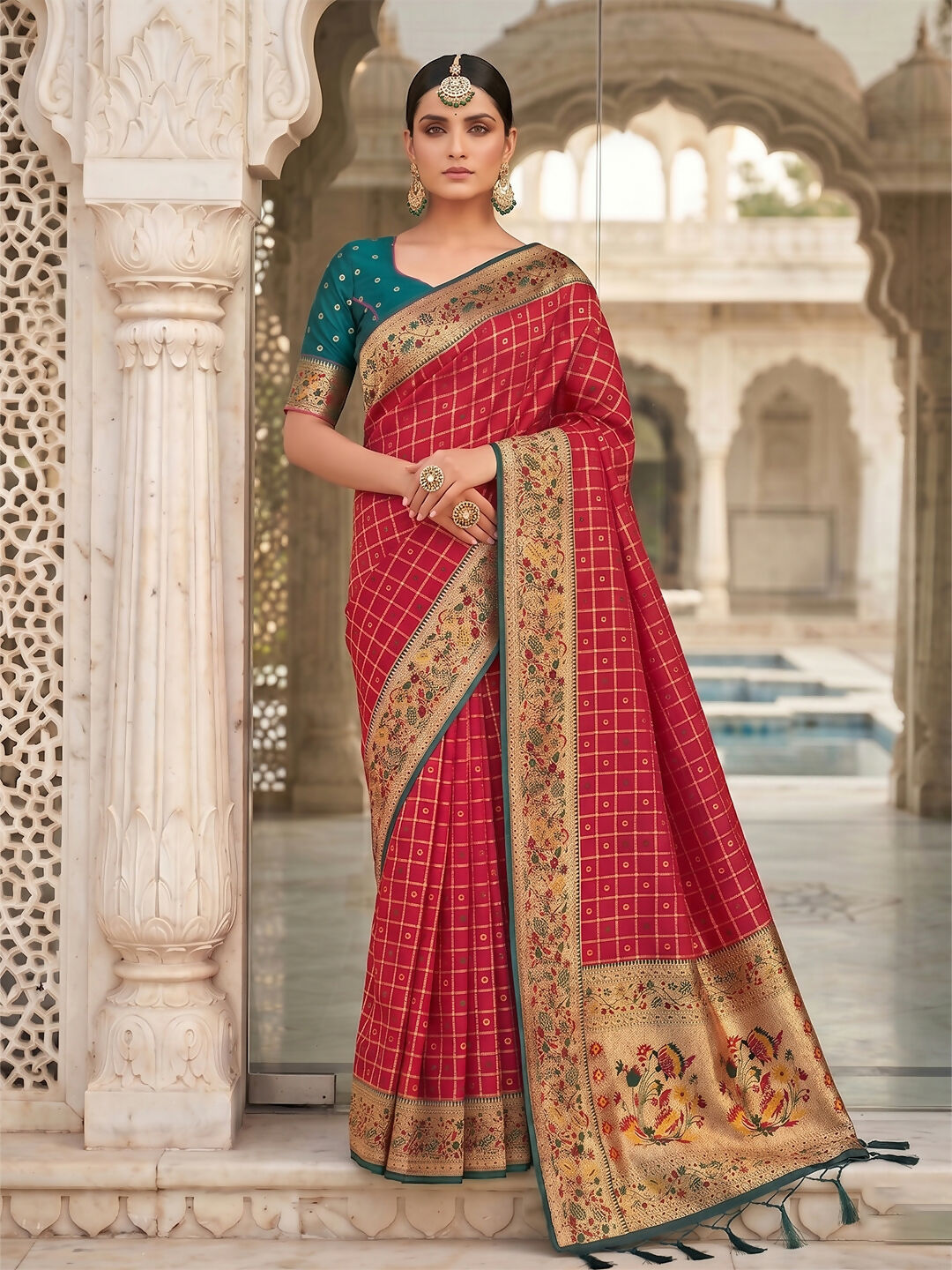 Shree Shyam Fashion Rani Pink Banarasi Silk Blend Saree