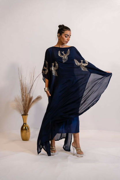 Timaraa Regal Navy Blue Embellished Kaftan Dress