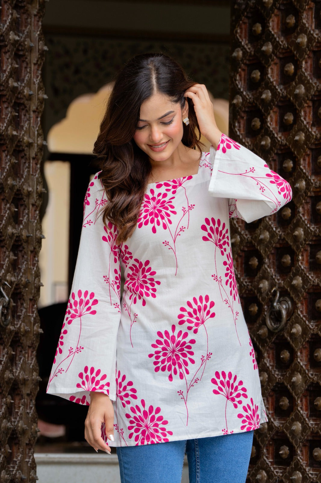 Jaitra Apparels White Pure Cotton Short Kurti With Back Lace Tie ups