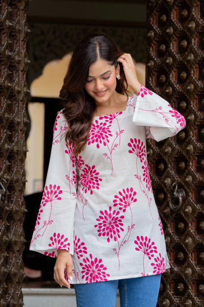 Jaitra Apparels White Pure Cotton Short Kurti With Back Lace Tie ups
