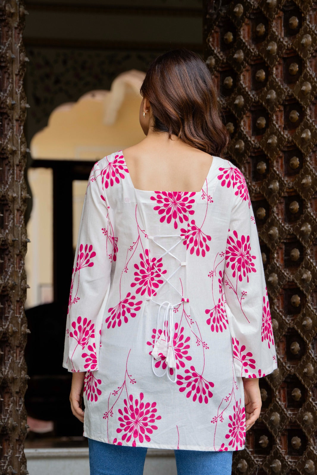 Jaitra Apparels White Pure Cotton Short Kurti With Back Lace Tie ups