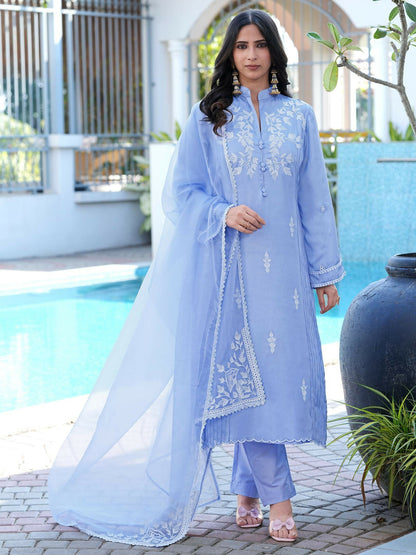 Nikhaar Light Purple Embroidered Modal Silk Stitched Straight Cut Kurta Pants Dupatta Readymade Suit
