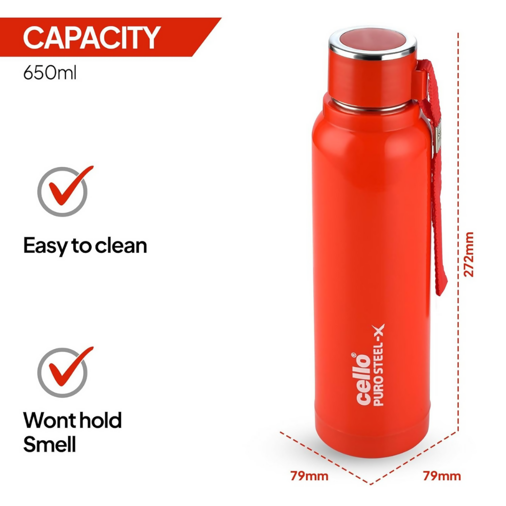 Cello Puro Steel-X Benz 900 Inner Steel Insulated Water Bottle - Red