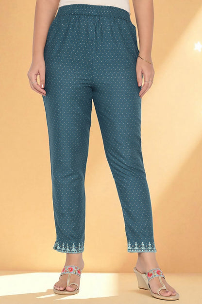 W for Woman Teal Printed Rayon Kurta and Straight Pant Set