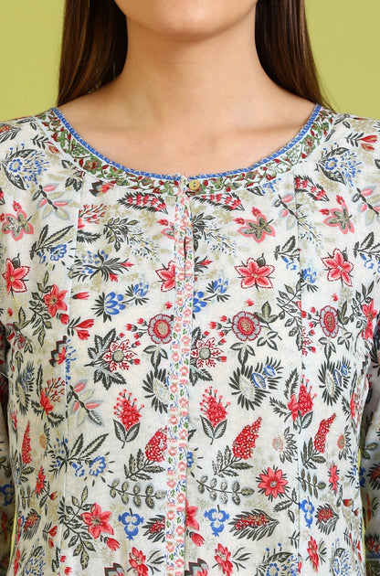 W for Woman Light Blue Floral Printed Pure Cotton Anarkali Kurta and Pants Set