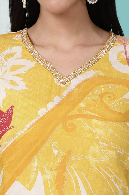 W for Woman Yellow Bold Floral Printed Modal Straight Kurta and Pants Co-ord Set