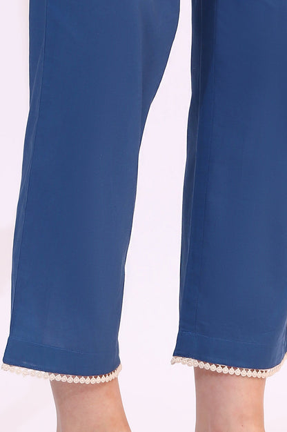 W for Woman Ink Blue Sleeveless Pure Cotton Anarkali Kurta and Pants Set with Dupatta