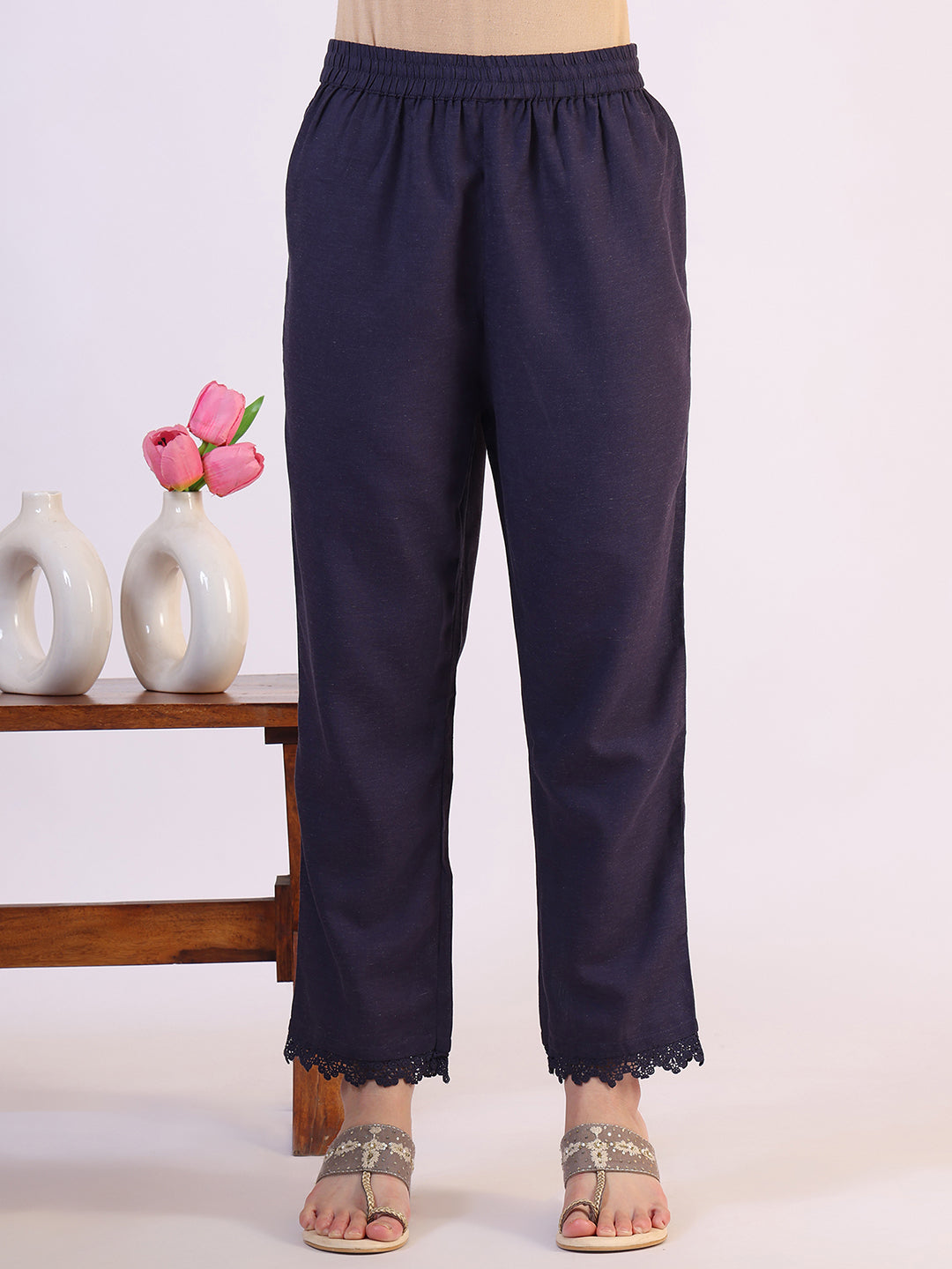 W for Woman Floral Printed Flared Sheer Kota Kurta & Straight Pant with Dupatta Set