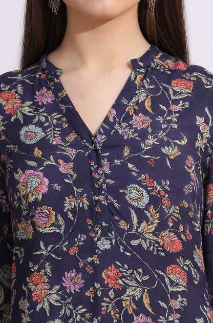 W for Woman Ink Grey Floral Printed Modal A-line Kurta and Pants Co-ord Set
