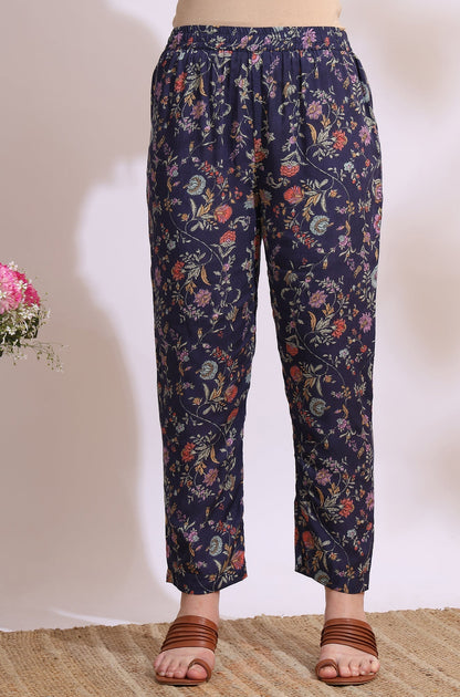 W for Woman Ink Grey Floral Printed Modal A-line Kurta and Pants Co-ord Set