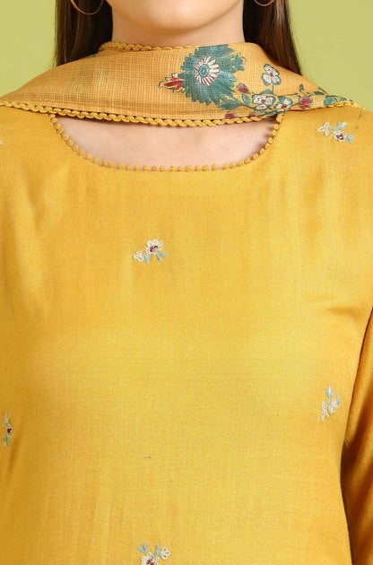 W for Woman Solid A-line Rayon Kurta & Straight Pant with Dupatta Set
