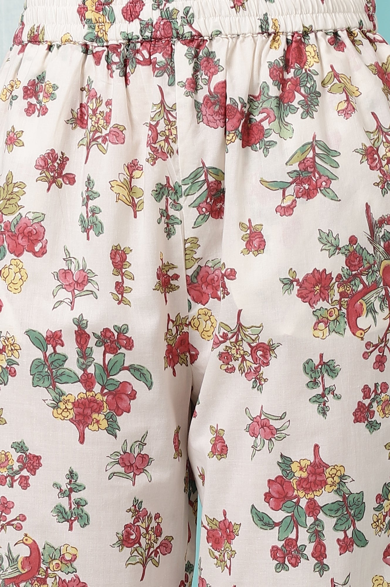 W for Woman White Floral Printed Textured Cotton Kurta, Pants and Dupatta Set