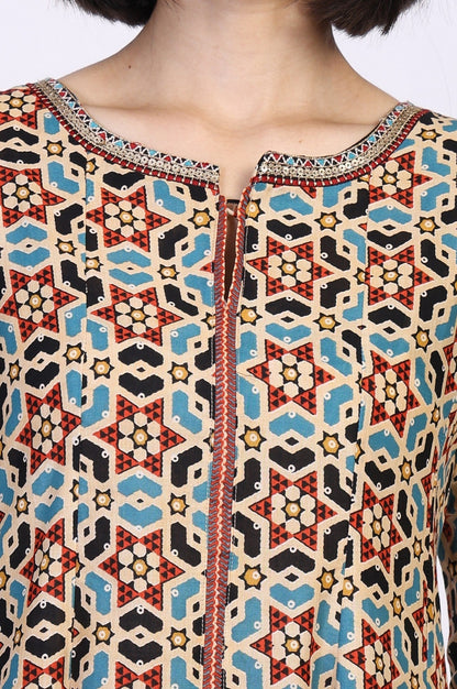 W for Woman Multicolor Geometric printed Flared Cotton Kurta with Parallel Pant Set