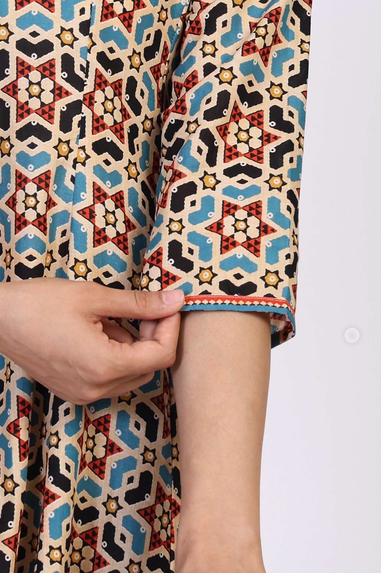W for Woman Multicolor Geometric printed Flared Cotton Kurta with Parallel Pant Set