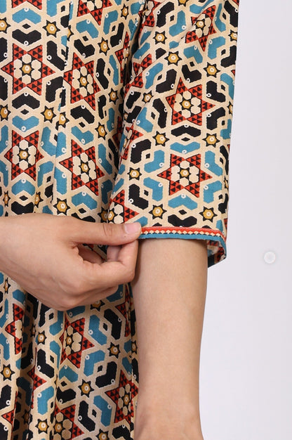 W for Woman Multicolor Geometric printed Flared Cotton Kurta with Parallel Pant Set