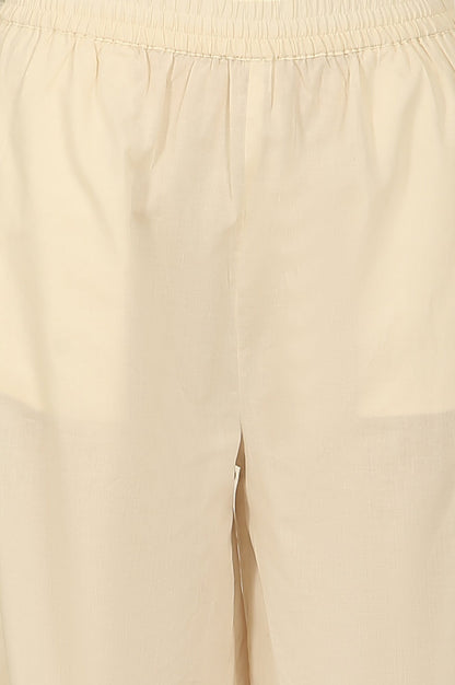 W for Woman White Embroidered Yoke Cotton Crepe A-line Kurta, Pants and Dupatta Set